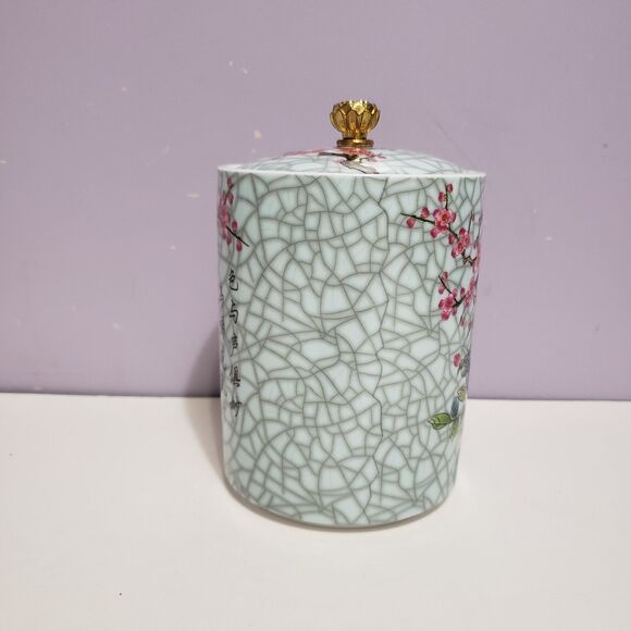Asian Porcelain Ceramic Tea Bag / Trinket Canister Home Decor 5"×3.5" - Picture 4 of 10